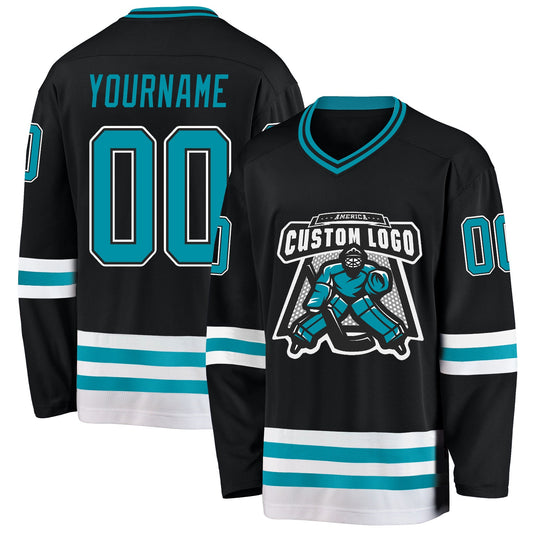 Custom Black Teal-White Hockey Jersey - Sky-Custom