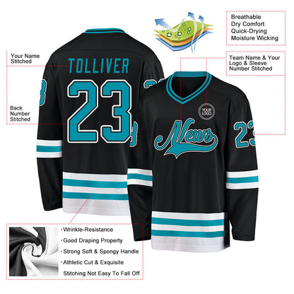 Custom Black Teal-White Hockey Jersey - Sky-Custom