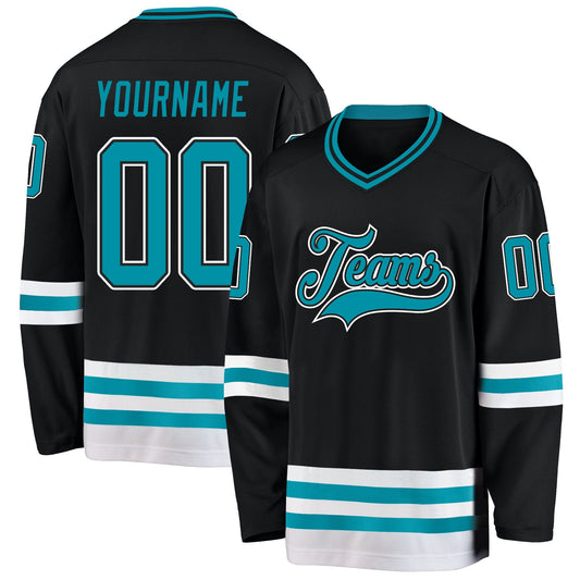 Custom Black Teal-White Hockey Jersey - Sky-Custom