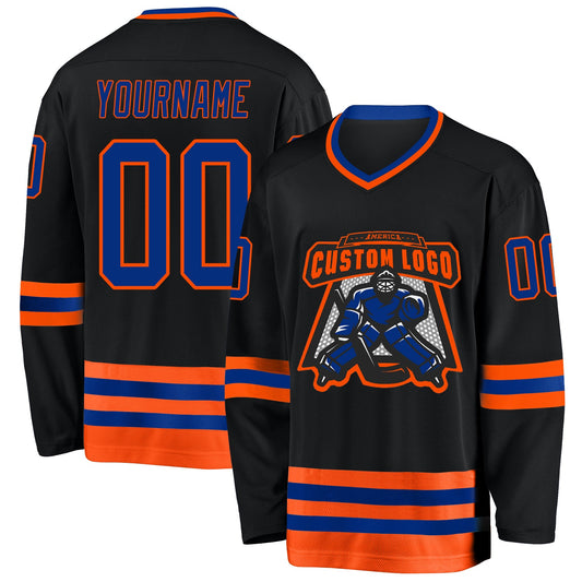 Custom Black Royal-Orange Hockey Jersey - Sky-Custom