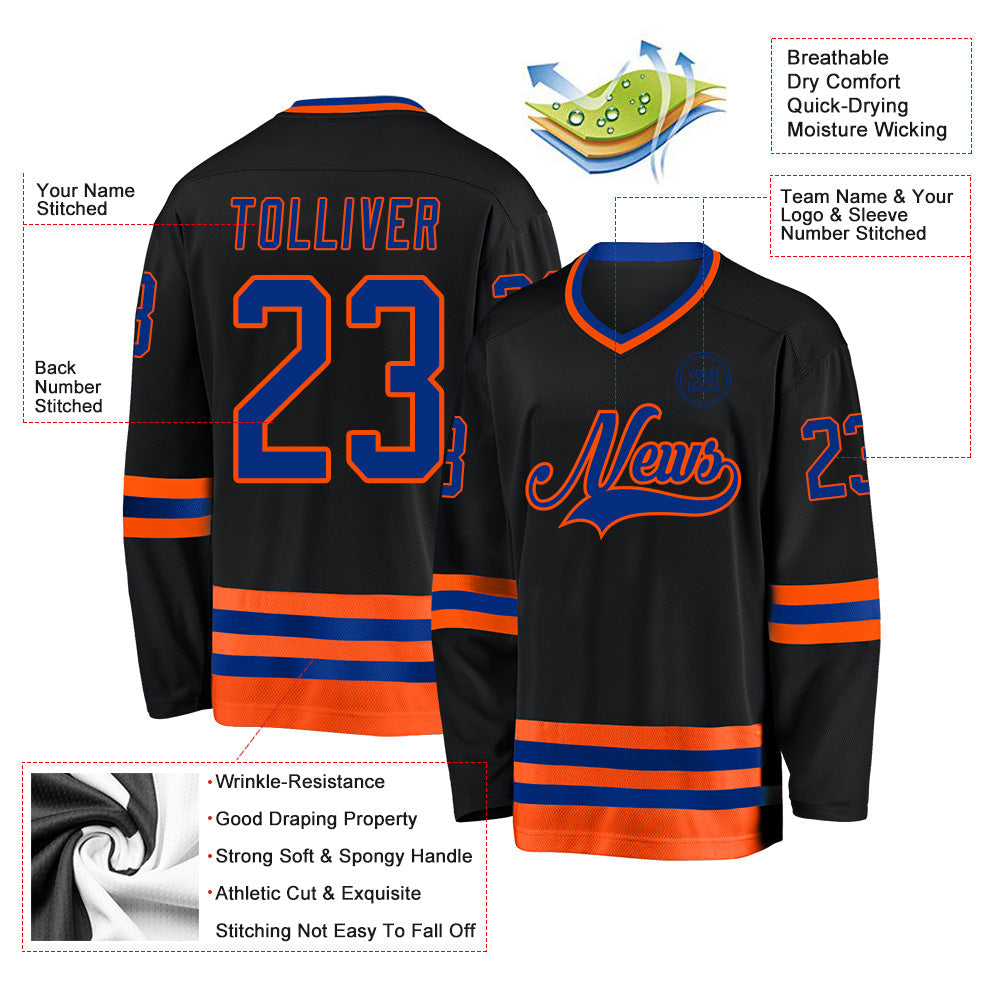 Custom Black Royal-Orange Hockey Jersey - Sky-Custom