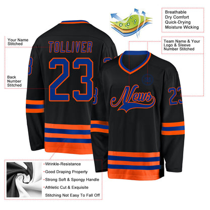 Custom Black Royal-Orange Hockey Jersey - Sky-Custom