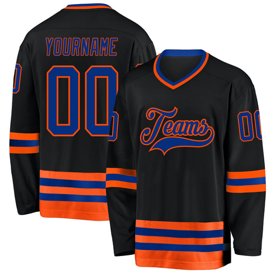 Custom Black Royal-Orange Hockey Jersey - Sky-Custom