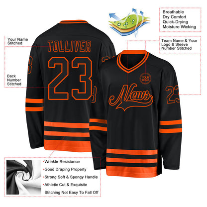 Custom Black Orange Hockey Jersey - Sky-Custom