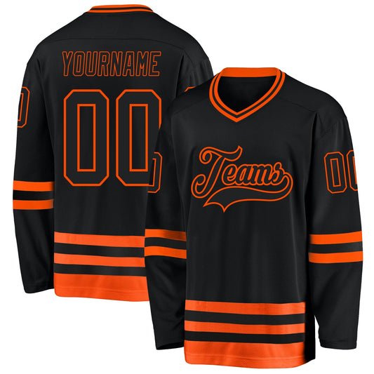 Custom Black Orange Hockey Jersey - Sky-Custom