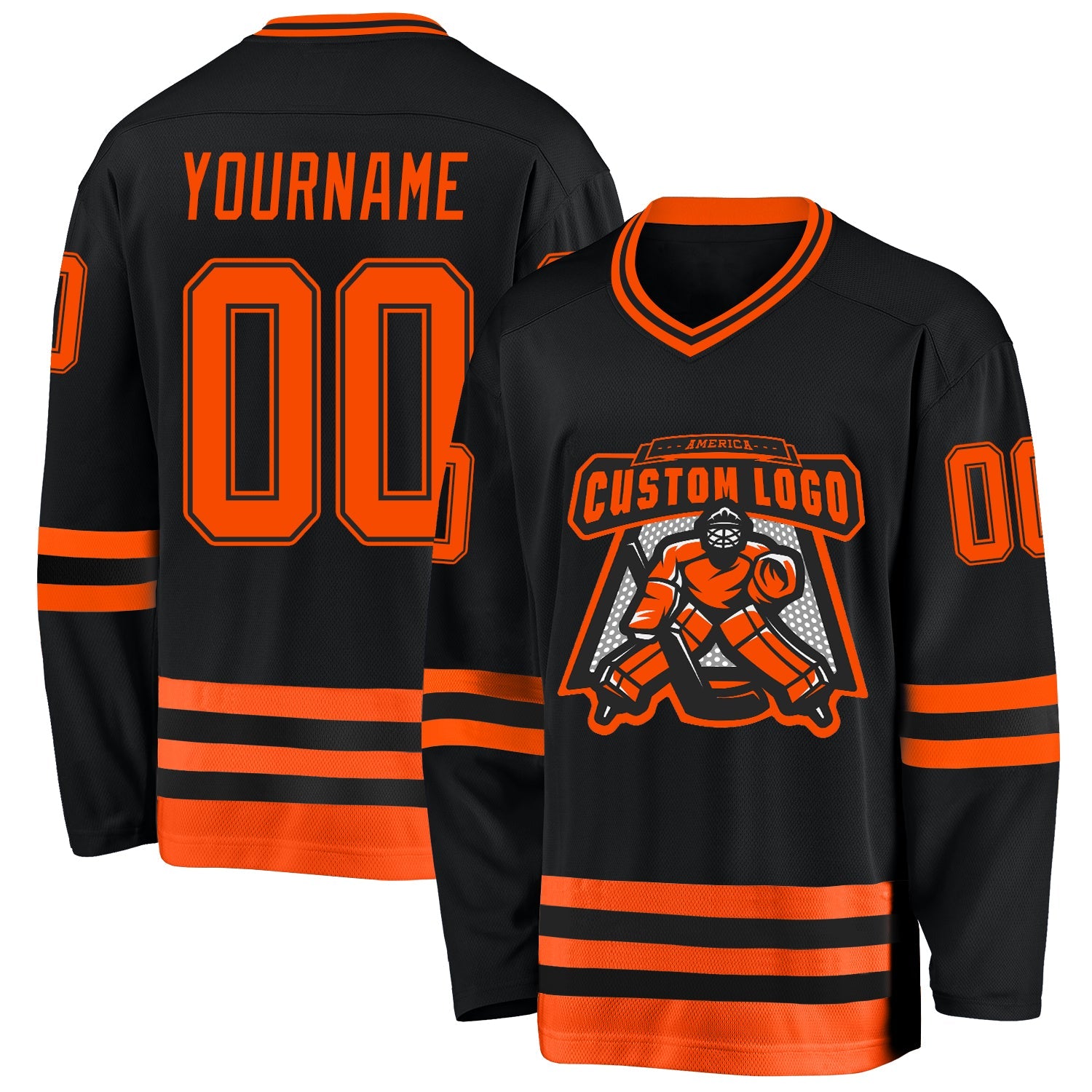 Custom Black Orange Hockey Jersey - Sky-Custom