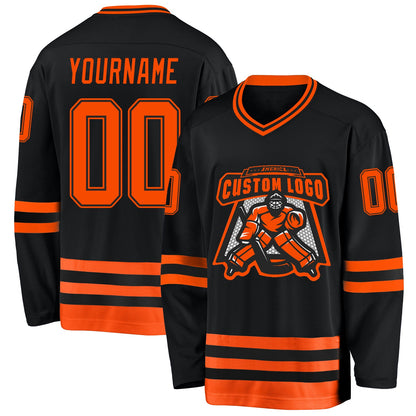 Custom Black Orange Hockey Jersey - Sky-Custom