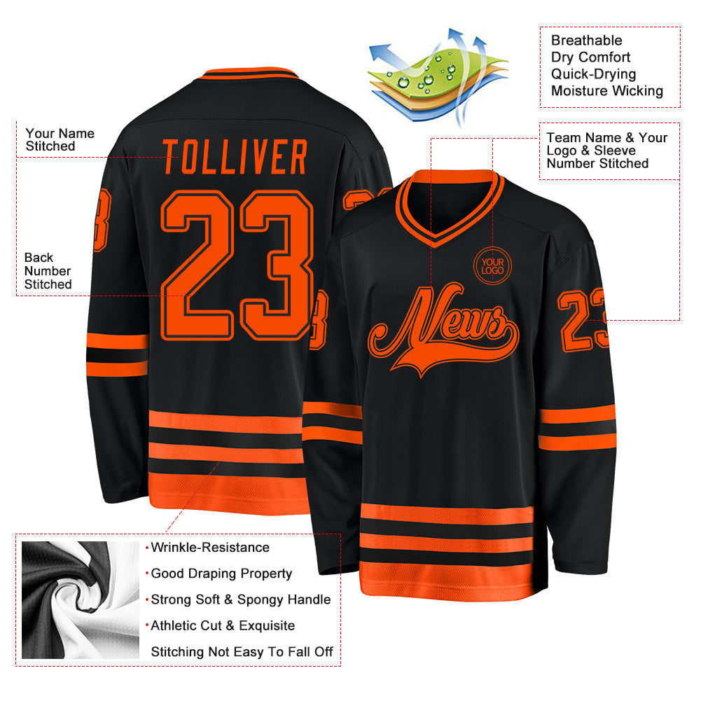 Custom Black Orange Hockey Jersey - Sky-Custom