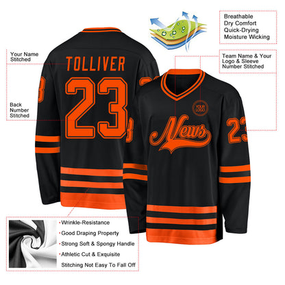 Custom Black Orange Hockey Jersey - Sky-Custom