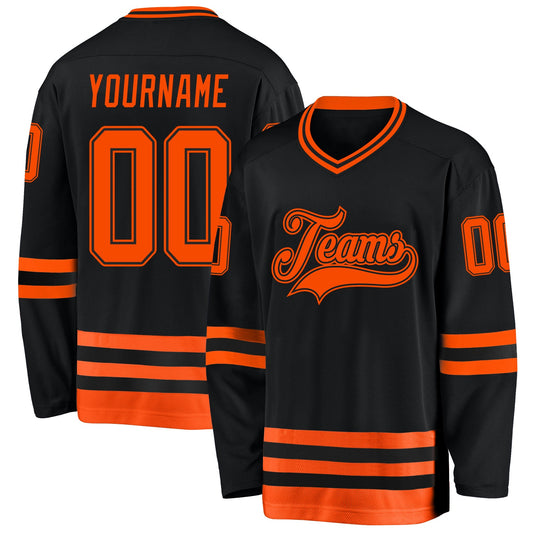 Custom Black Orange Hockey Jersey - Sky-Custom