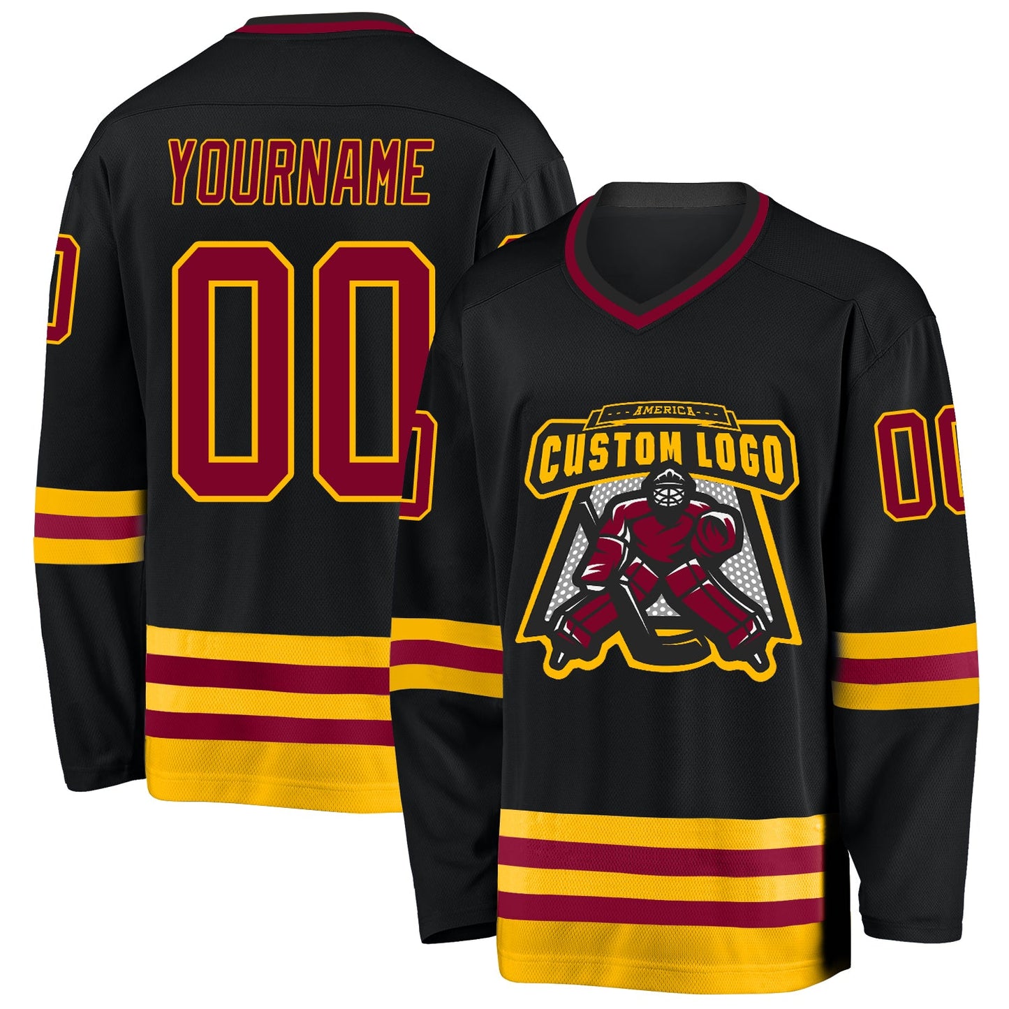 Custom Black Maroon-Gold Hockey Jersey - Sky-Custom