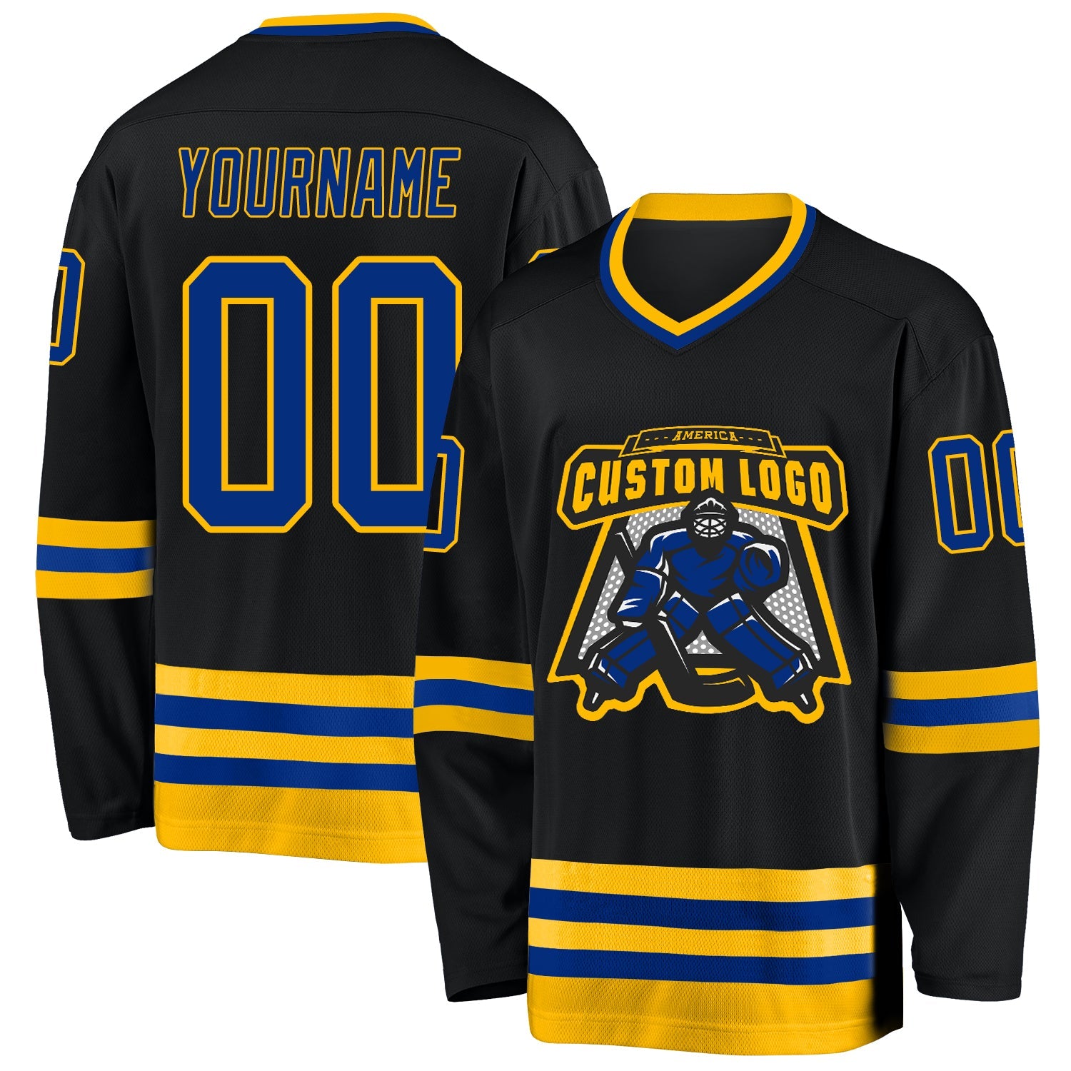 Custom Black Royal-Gold Hockey Jersey - Sky-Custom