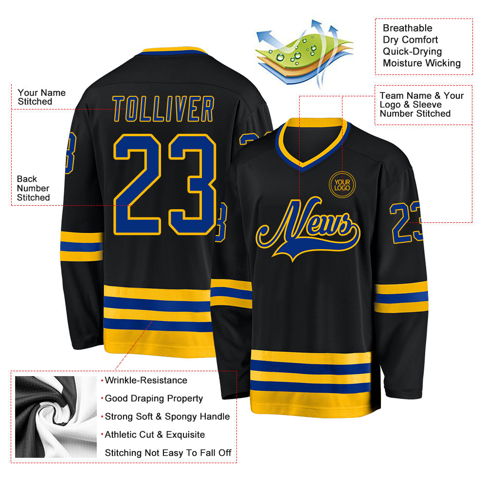 Custom Black Royal-Gold Hockey Jersey - Sky-Custom