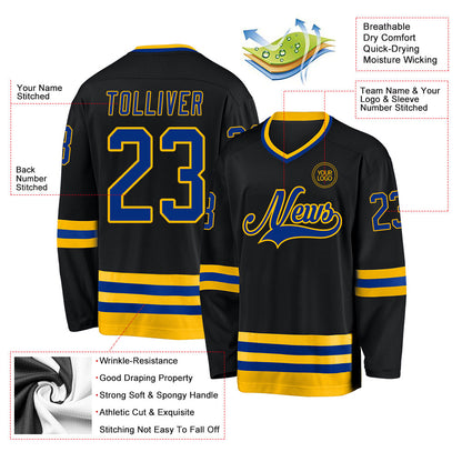 Custom Black Royal-Gold Hockey Jersey - Sky-Custom