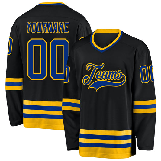 Custom Black Royal-Gold Hockey Jersey - Sky-Custom