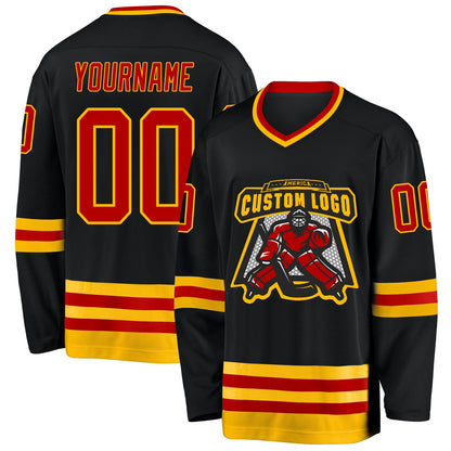 Custom Black Red-Gold Hockey Jersey - Sky-Custom