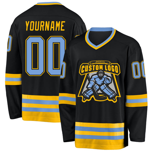 Custom Black Light Blue-Gold Hockey Jersey - Sky-Custom