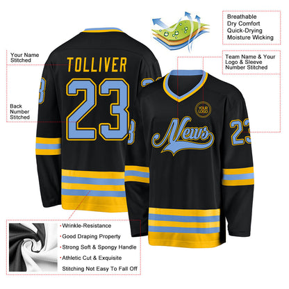 Custom Black Light Blue-Gold Hockey Jersey - Sky-Custom