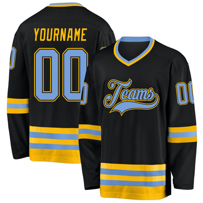 Custom Black Light Blue-Gold Hockey Jersey - Sky-Custom