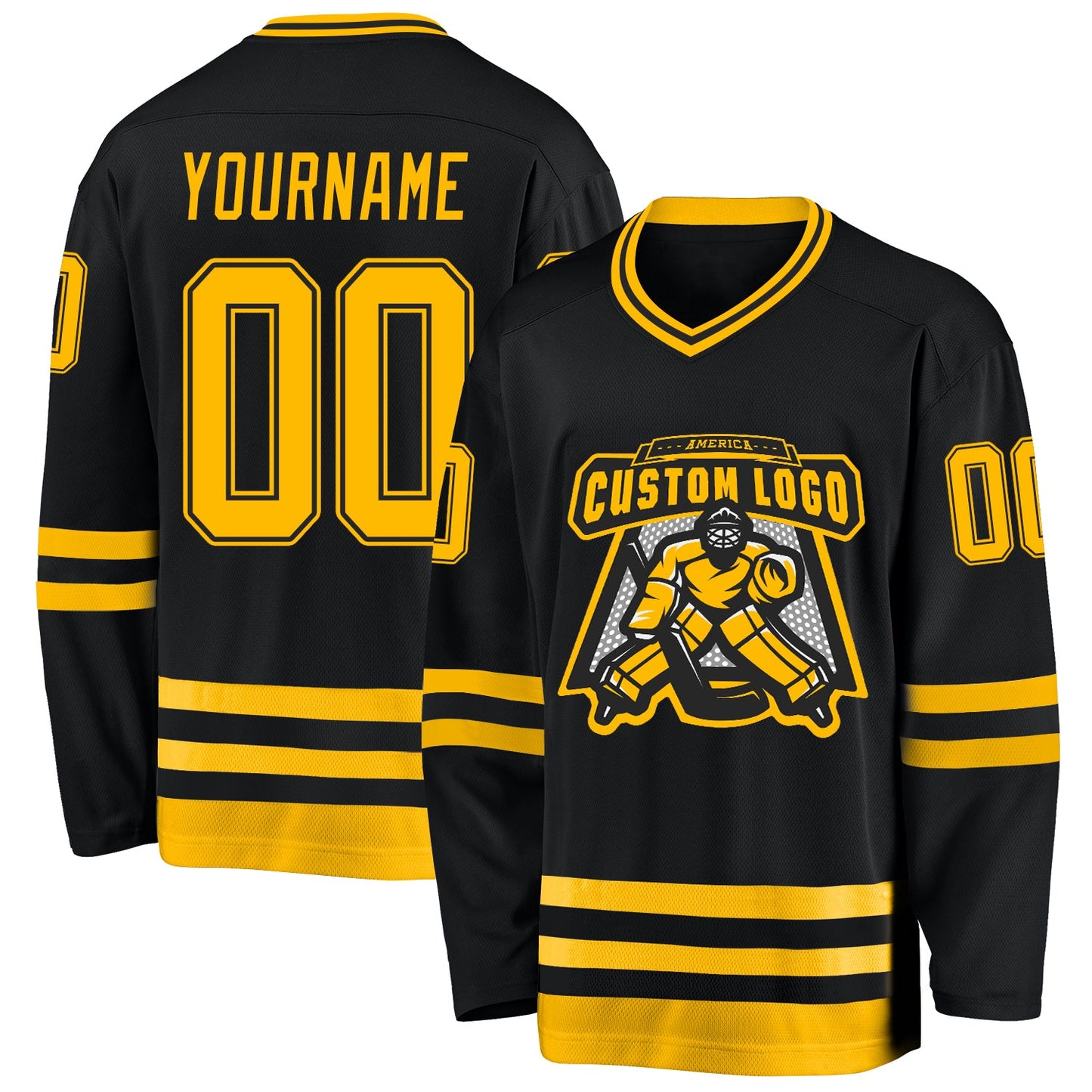 Custom Black Gold Hockey Jersey - Sky-Custom