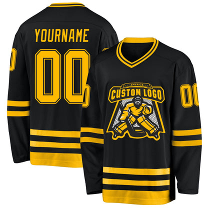 Custom Black Gold Hockey Jersey - Sky-Custom