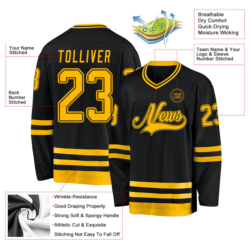 Custom Black Gold Hockey Jersey - Sky-Custom