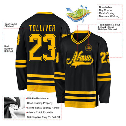 Custom Black Gold Hockey Jersey - Sky-Custom