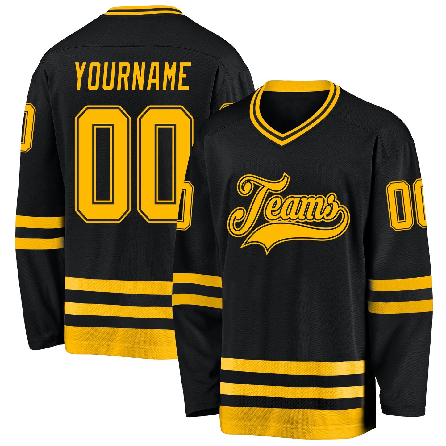 Custom Black Gold Hockey Jersey - Sky-Custom