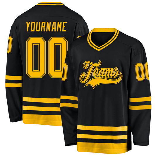 Custom Black Gold Hockey Jersey - Sky-Custom