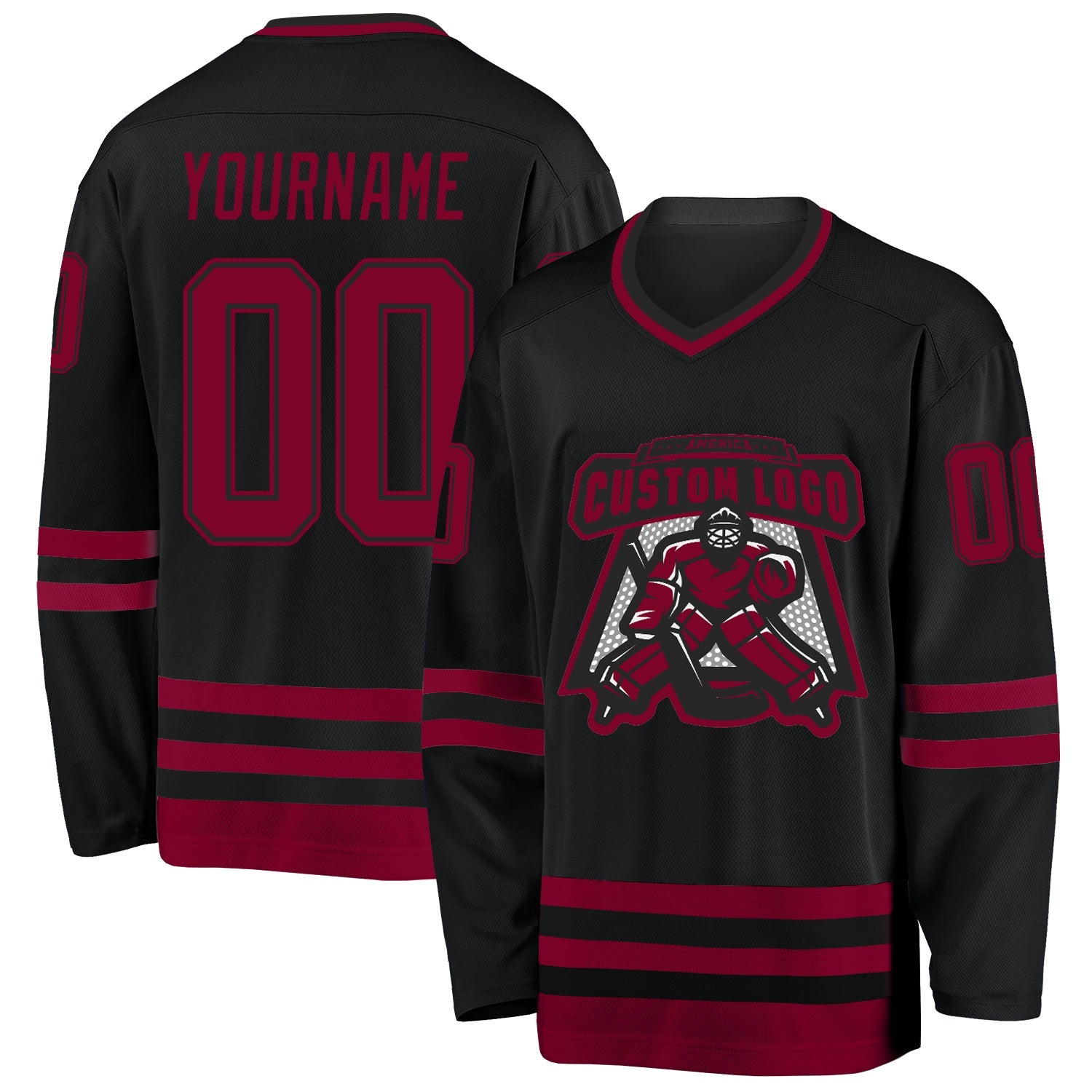 Custom Black Maroon Hockey Jersey - Sky-Custom