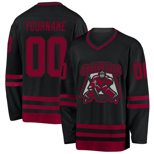 Custom Black Maroon Hockey Jersey - Sky-Custom