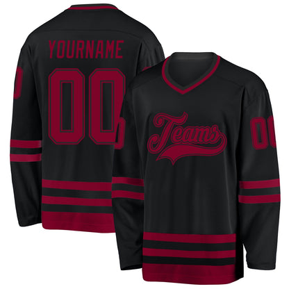 Custom Black Maroon Hockey Jersey - Sky-Custom