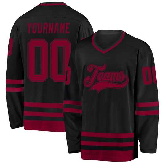 Custom Black Maroon Hockey Jersey - Sky-Custom