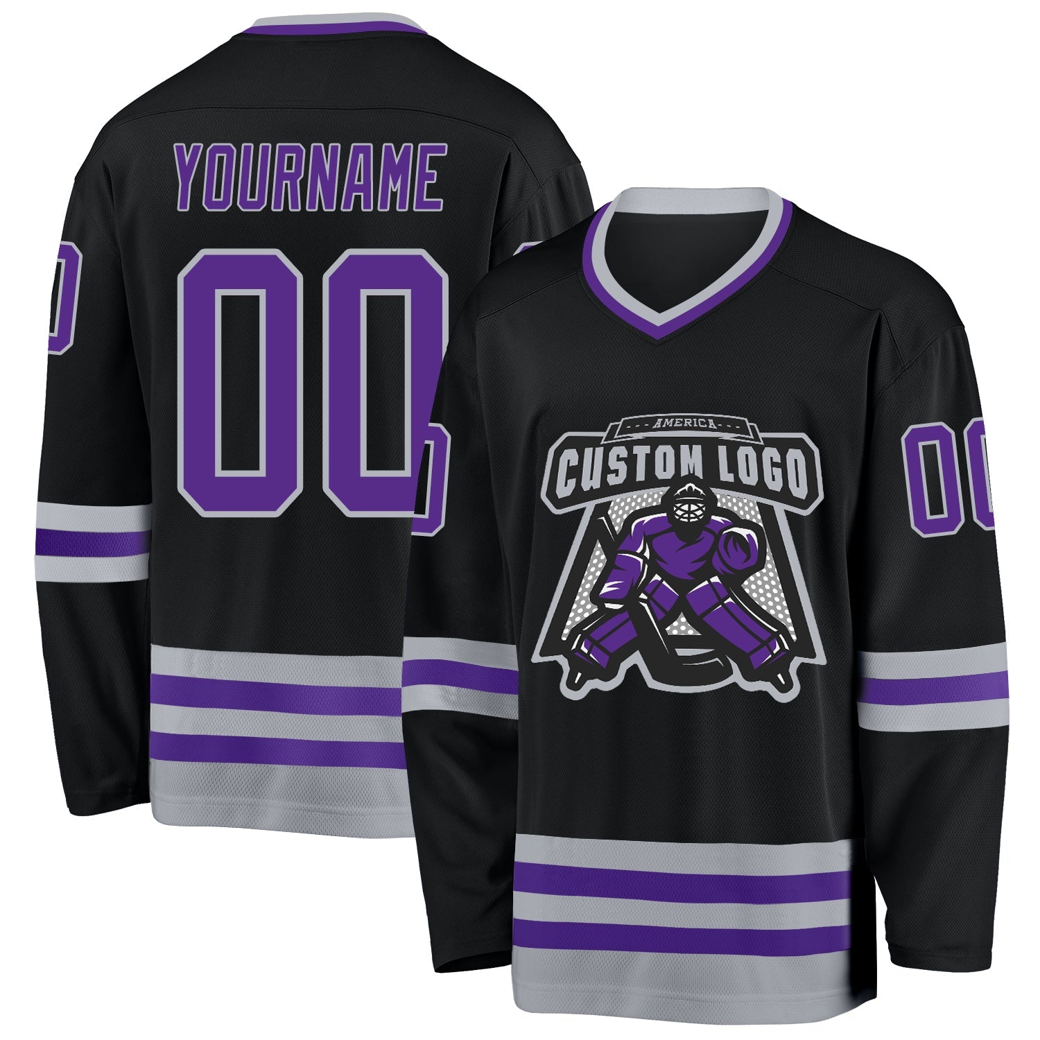 Custom Black Purple-Gray Hockey Jersey - Sky-Custom