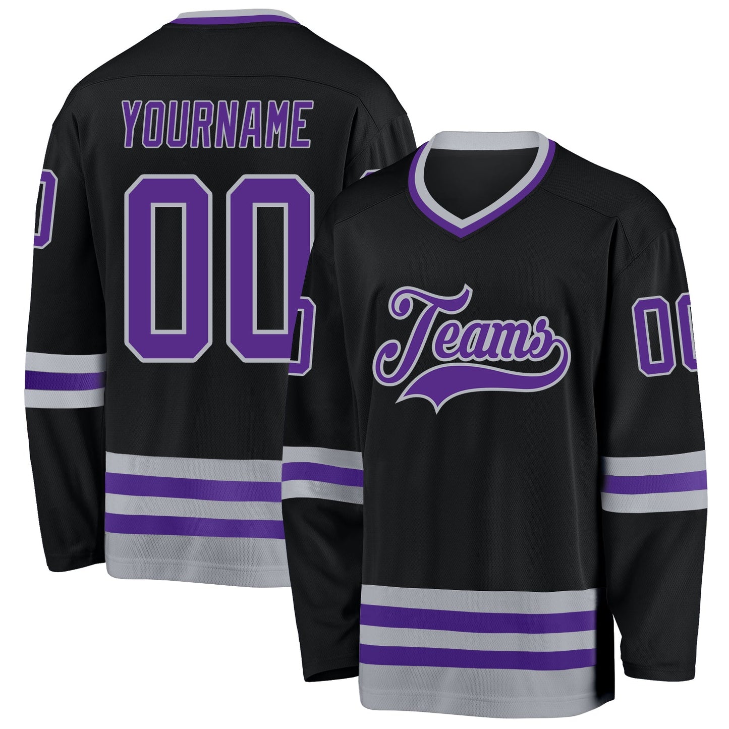 Custom Black Purple-Gray Hockey Jersey - Sky-Custom