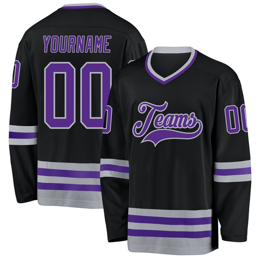 Custom Black Purple-Gray Hockey Jersey - Sky-Custom