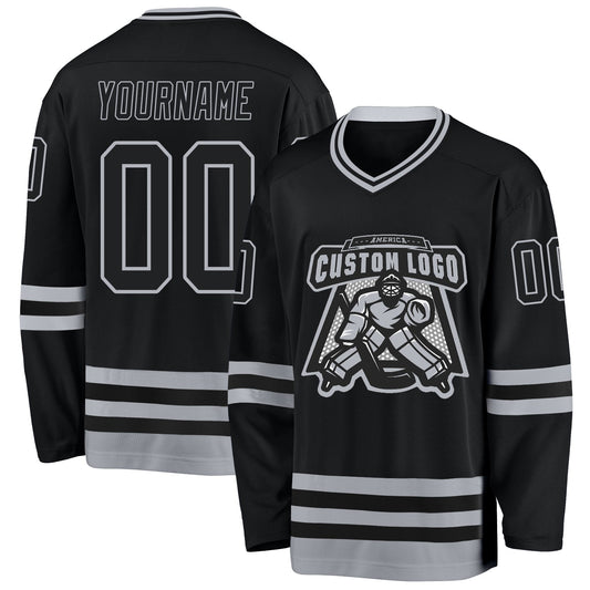 Custom Black Gray Hockey Jersey - Sky-Custom