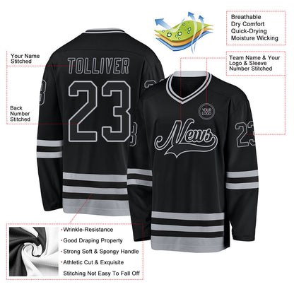 Custom Black Gray Hockey Jersey - Sky-Custom