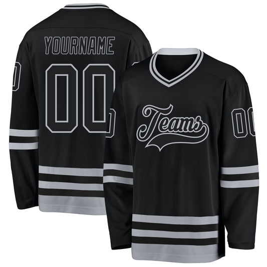 Custom Black Gray Hockey Jersey - Sky-Custom