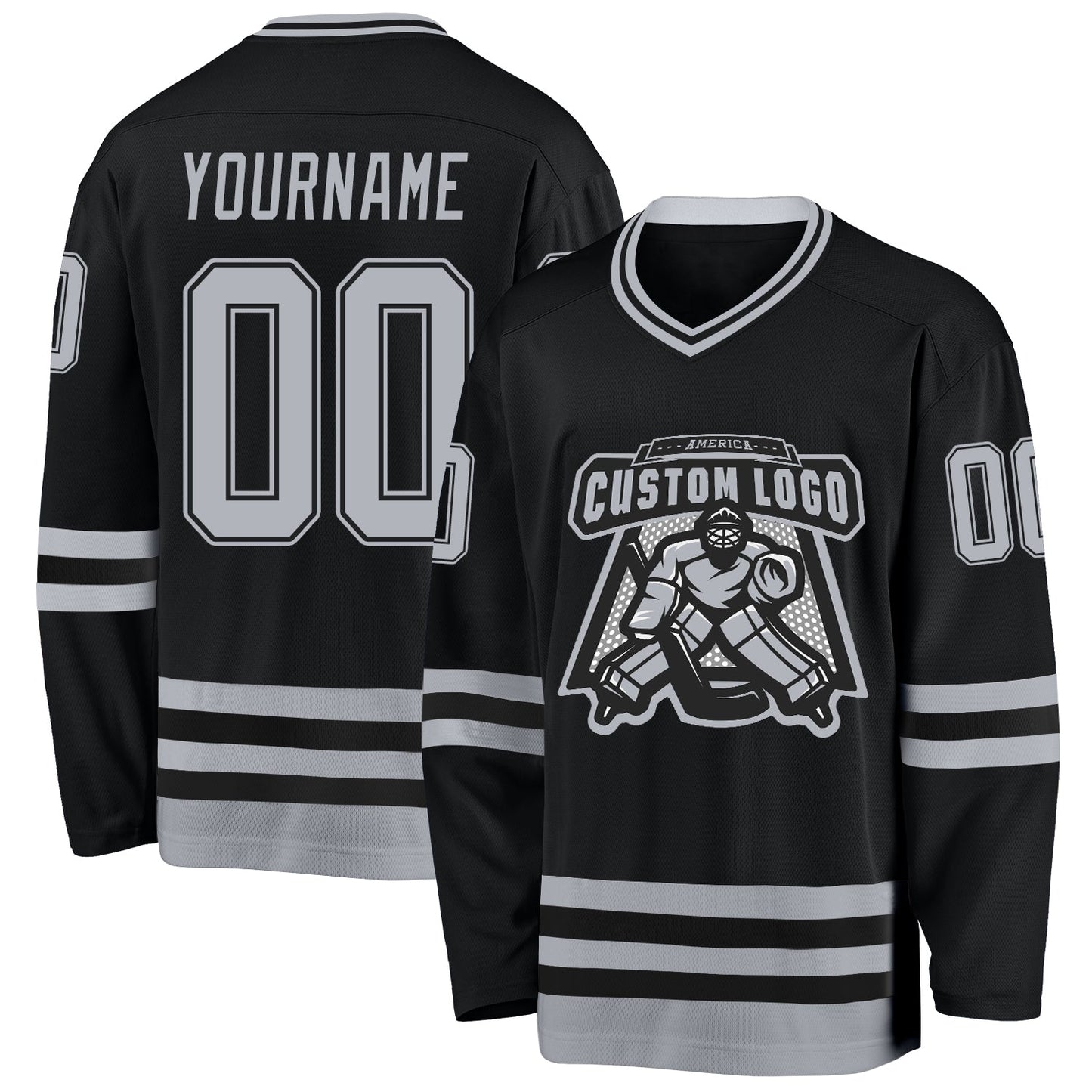 Custom Black Gray Hockey Jersey - Sky-Custom