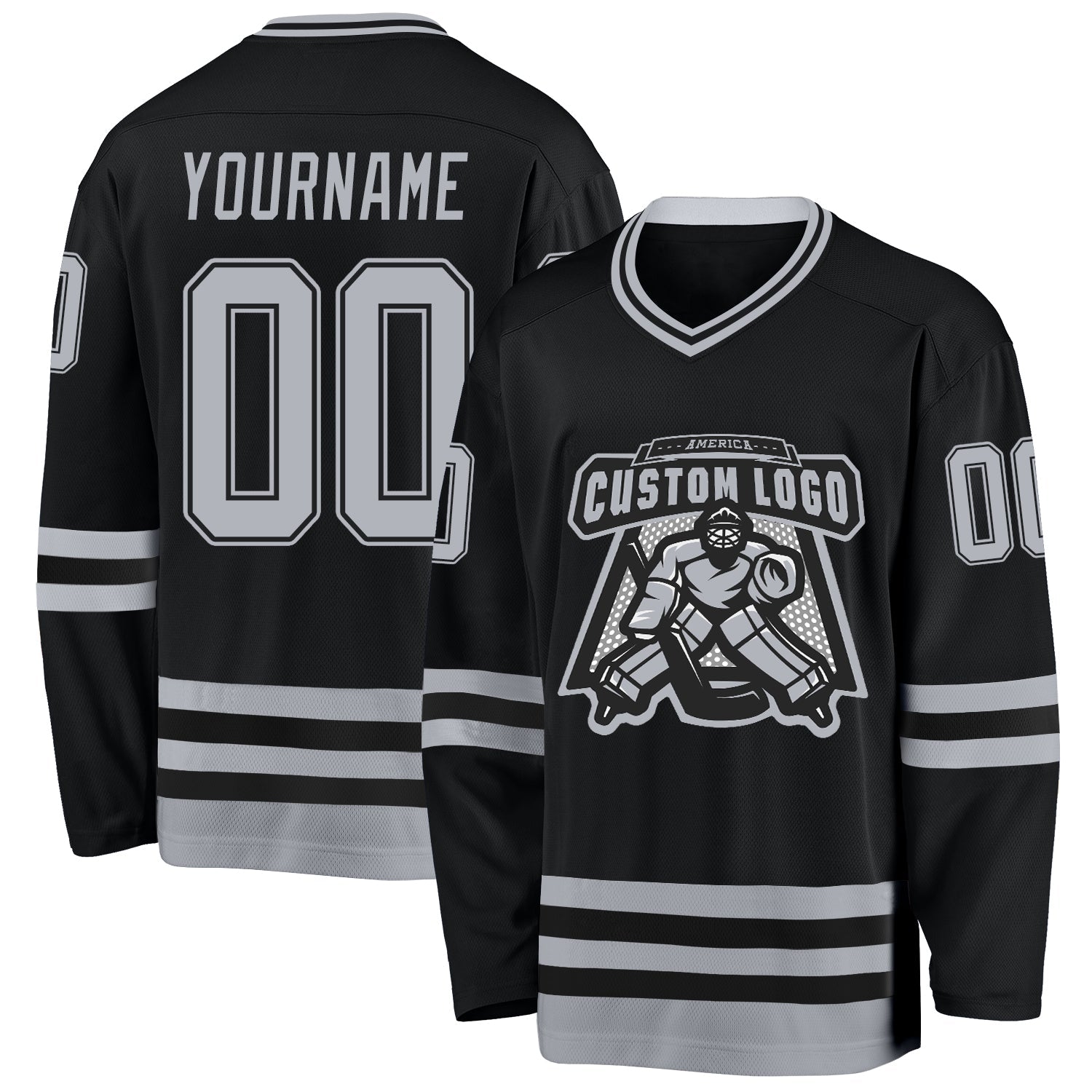 Custom Black Gray Hockey Jersey - Sky-Custom