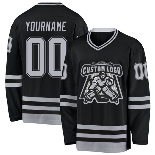Custom Black Gray Hockey Jersey - Sky-Custom