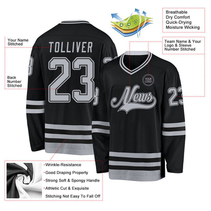 Custom Black Gray Hockey Jersey - Sky-Custom