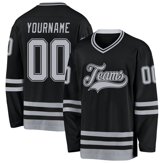 Custom Black Gray Hockey Jersey - Sky-Custom