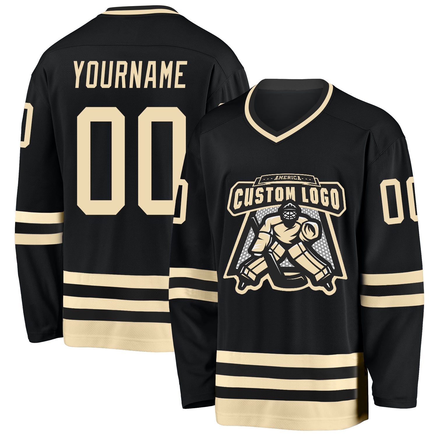 Custom Black Cream Hockey Jersey - Sky-Custom