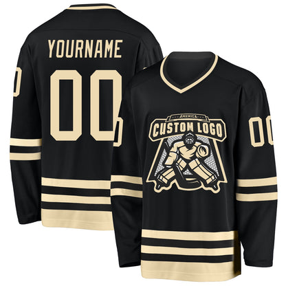 Custom Black Cream Hockey Jersey - Sky-Custom