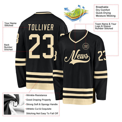 Custom Black Cream Hockey Jersey - Sky-Custom