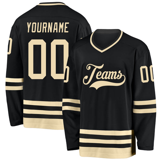 Custom Black Cream Hockey Jersey - Sky-Custom