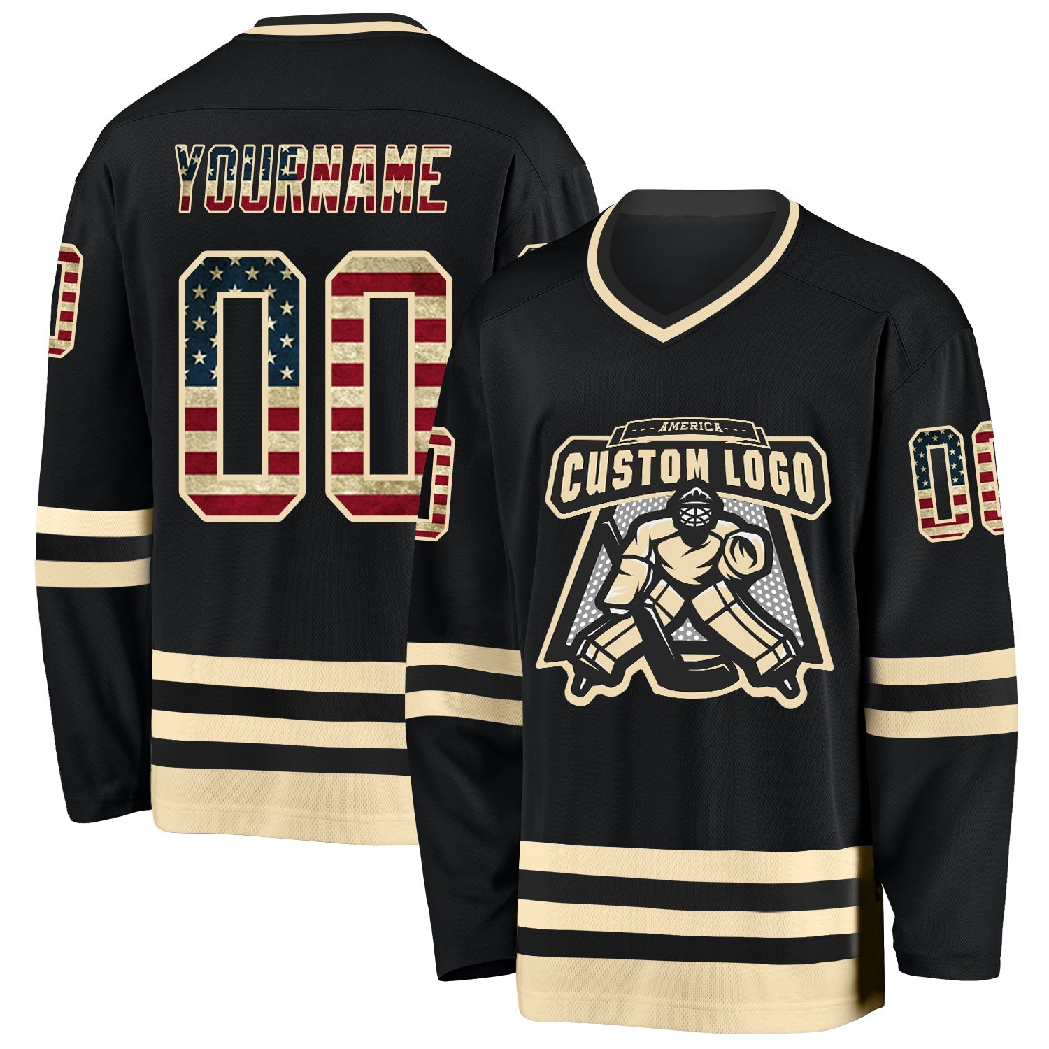 Custom Black Vintage USA Flag-Cream Hockey Jersey - Sky-Custom