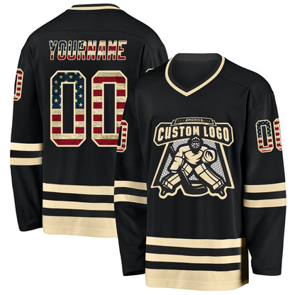 Custom Black Vintage USA Flag-Cream Hockey Jersey - Sky-Custom